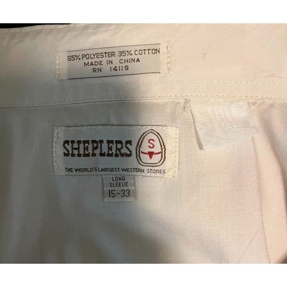 Vtg Sheplers Western Shirt 15-33 Cream Pearl Snap Rodeo Cowboy Country Mens - Picture 2 of 5